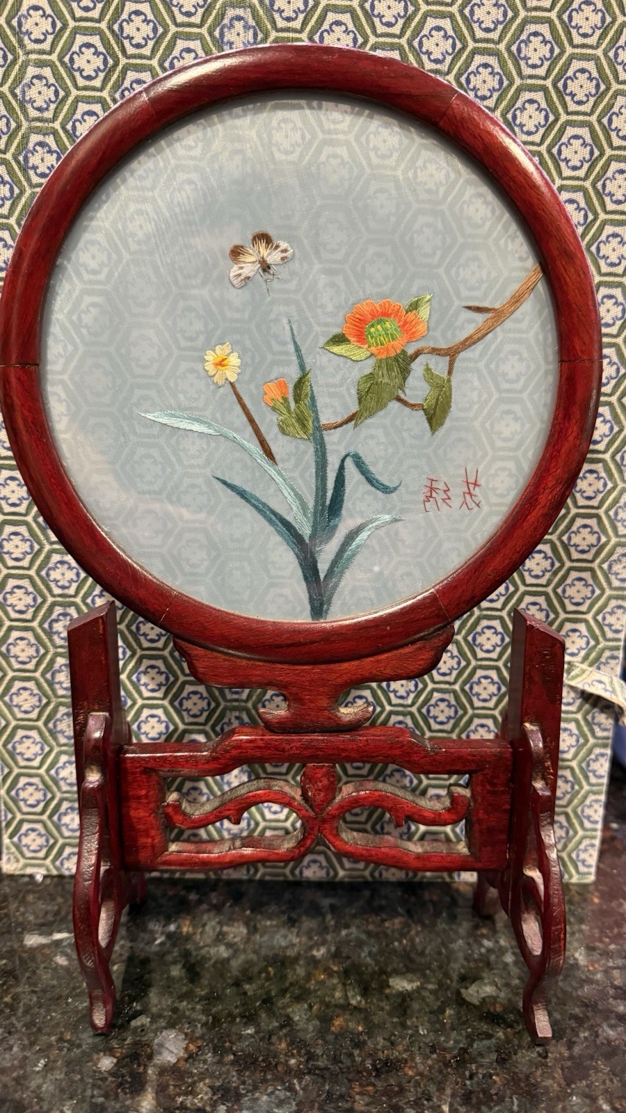 Vintage Chinese Double Sid Suzhou Silk Embroidery Tbl Screen Butterfly 11\