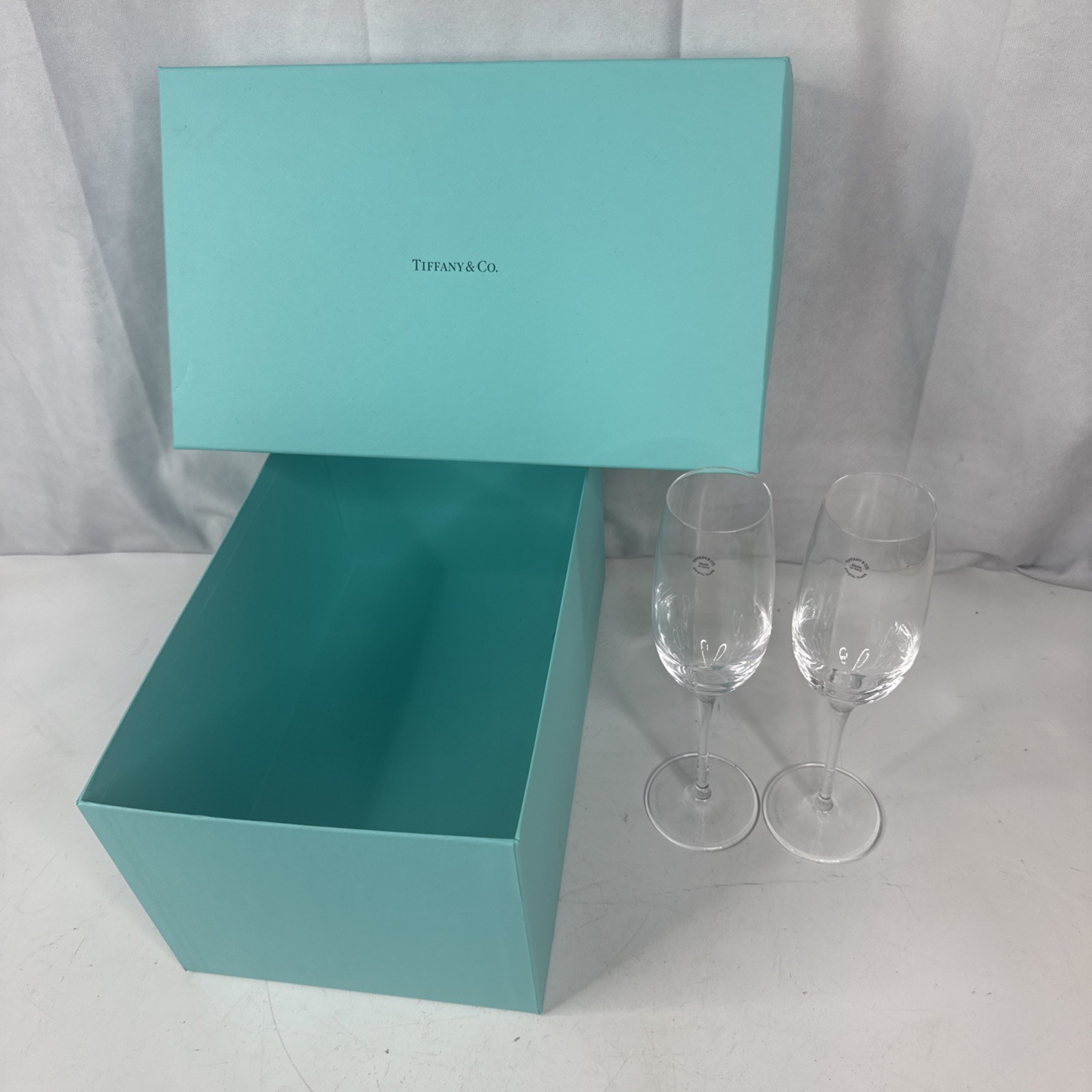 NEW Set 2 Tiffany & Co Crystal Glass Wine Glasses Made in Italy 9 1/2\ NEW Set 2 Tiffany & Co Crystal Glass Wine Glasses Made in Italy 9 1/2\