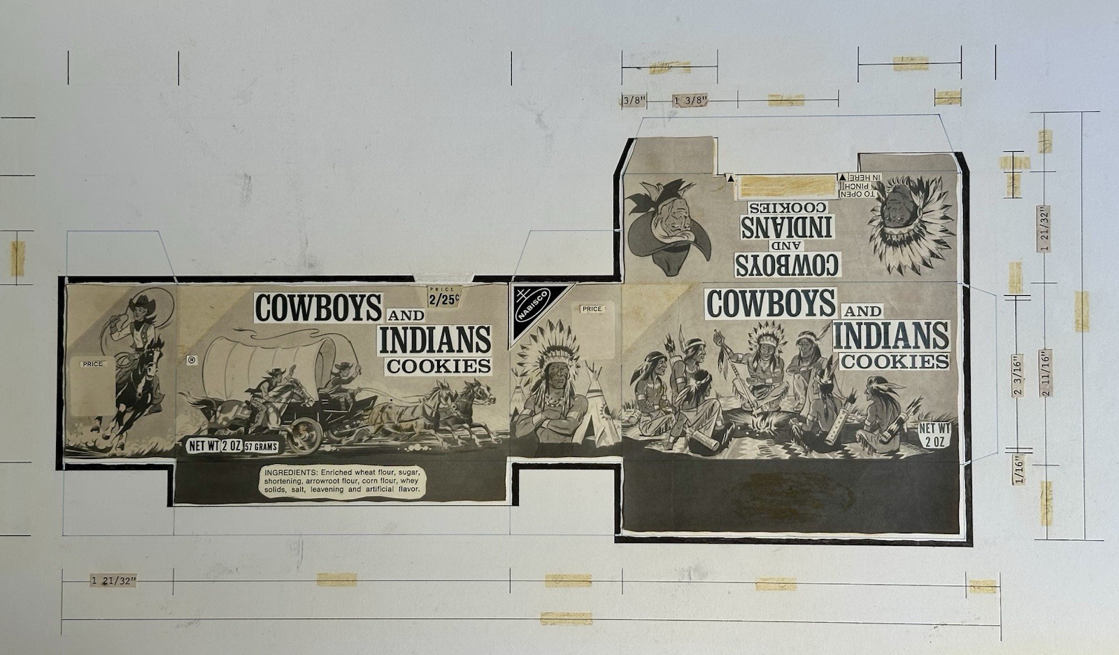 1972 Raymond Loewy Nabisco Cowboys Indians Cookies Original Package Design Art