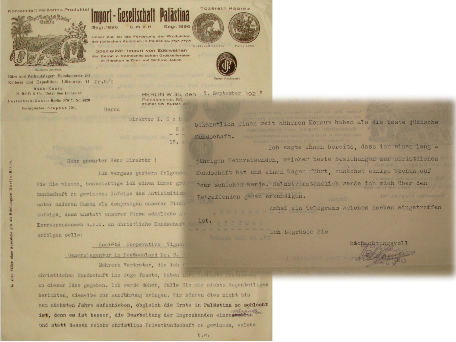 Germany Letter Palestine Jewish Judaica 1928 German Israel Wine Co. Antisemitism