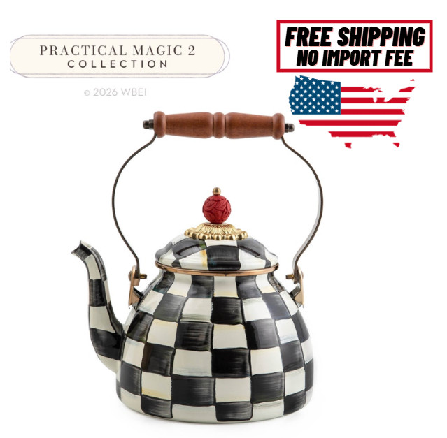 MacKenzie-Childs Courtly Check 2 Quart Tea Kettle, No Import Fee MacKenzie-Childs Courtly Check 2 Quart Tea Kettle, No Import Fee