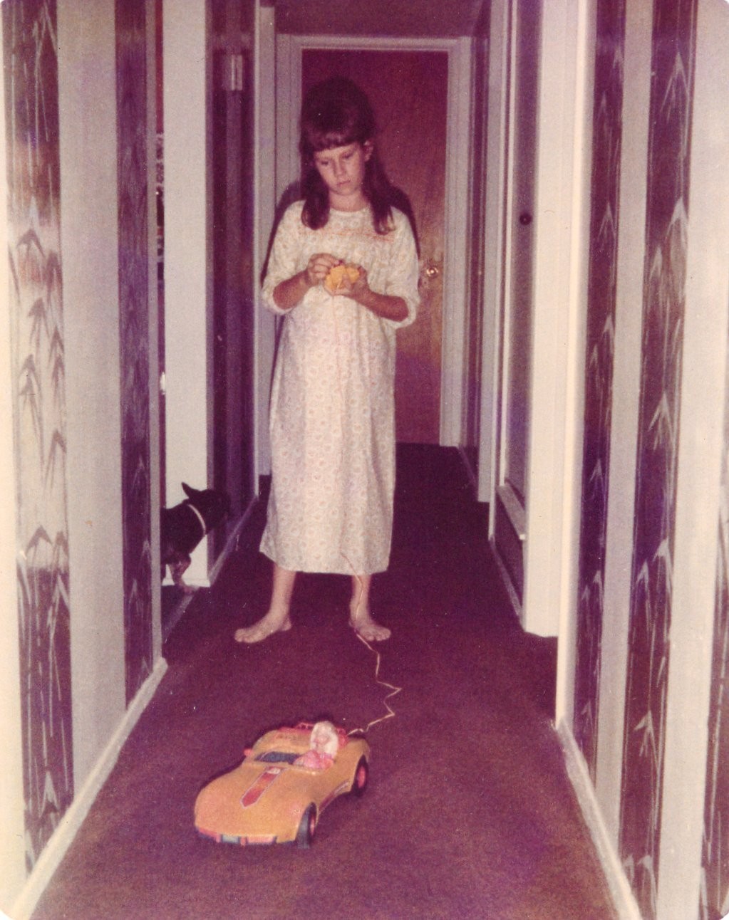 Girl Child Playing w/ New Barbie Mattel Super Vette Corvette Toy Photo Snap Vtg