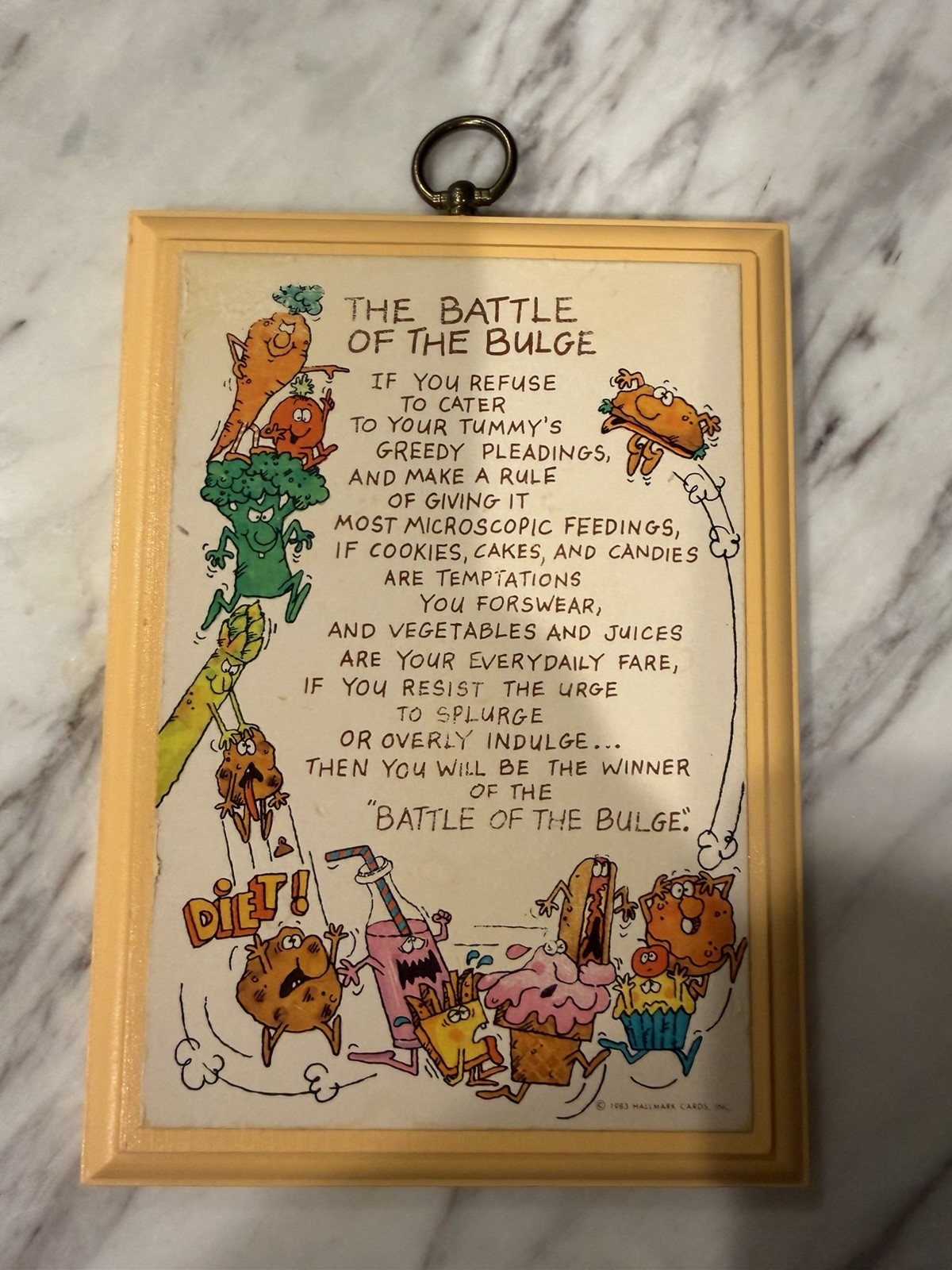 Vintage 1983 Hallmark Battle of the Bulge Diet Humor Cartoon Wall Plaque