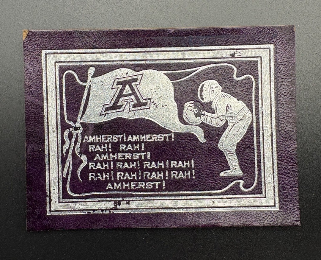 c1910 L40 Large Amherst College Football Tobacco Leather 3.5x2.5 College Yell