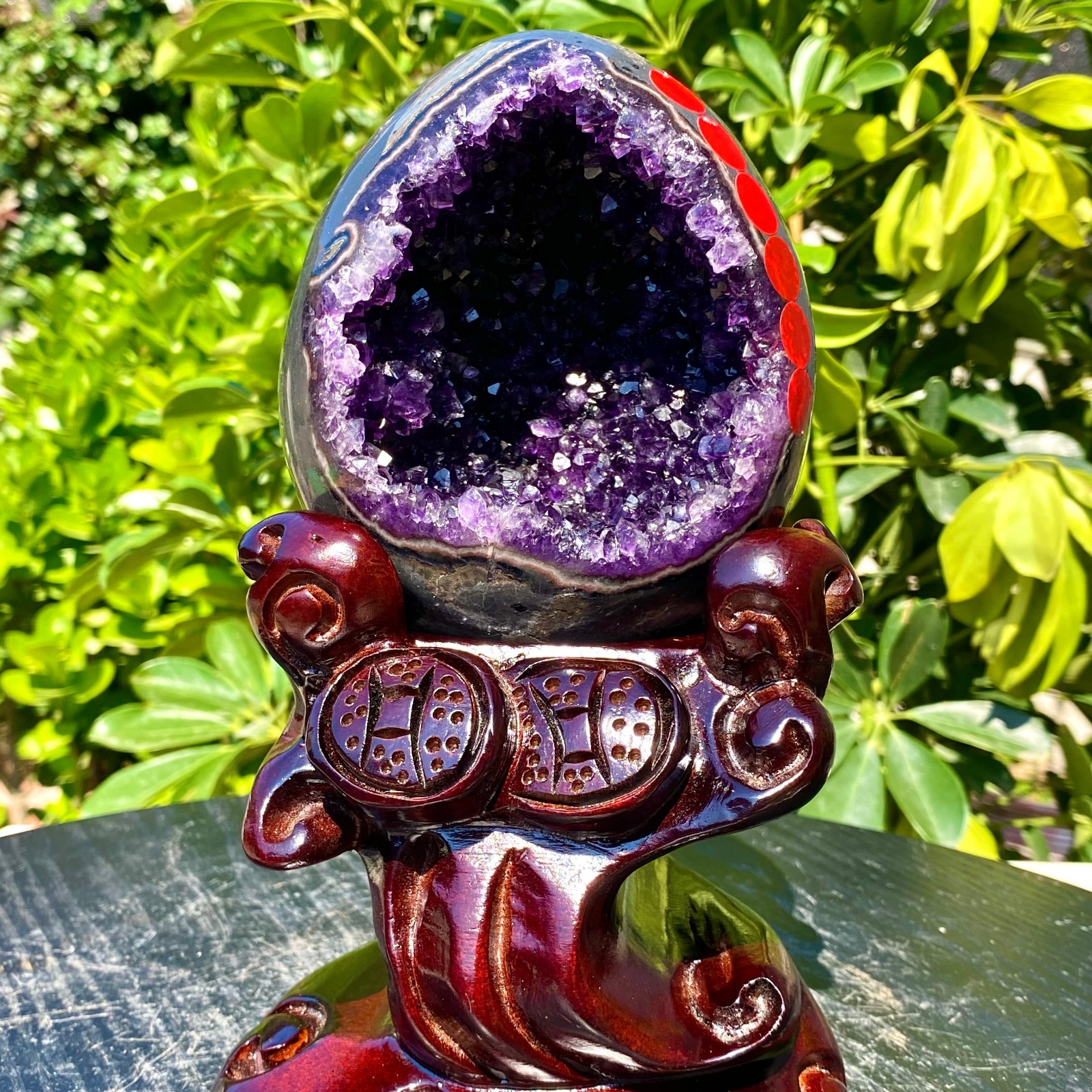2.67LB High quality Natural Amethyst geode quartz crystal Dinosaur egg healing.