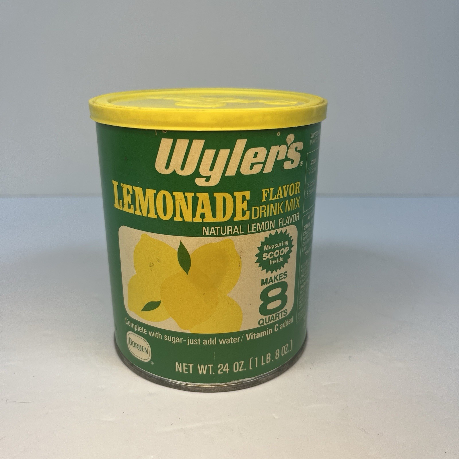 Vintage 1970s Borden Wyler's Lemonade Flavor Drink Mix Tin Can 24 Oz Canister