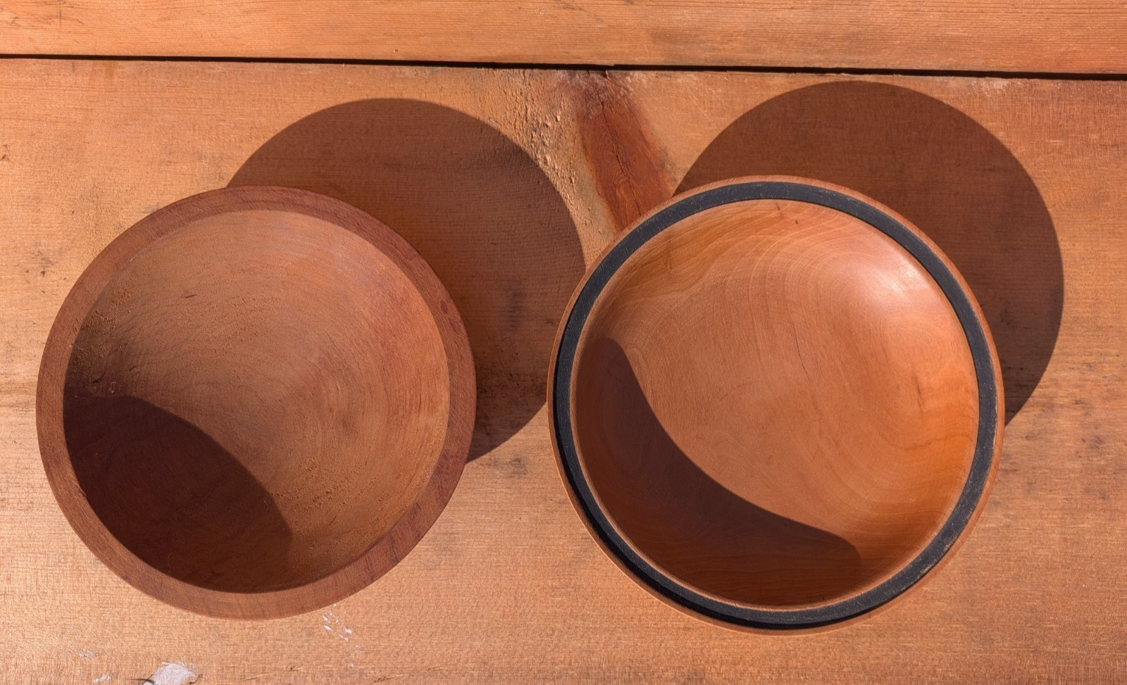 Lot of 2 Handcrafted Wood Turned Shallow Bowls Dishes Artisan Woodturning Pair Lot of 2 Handcrafted Wood Turned Shallow Bowls Dishes Artisan Woodturning Pair