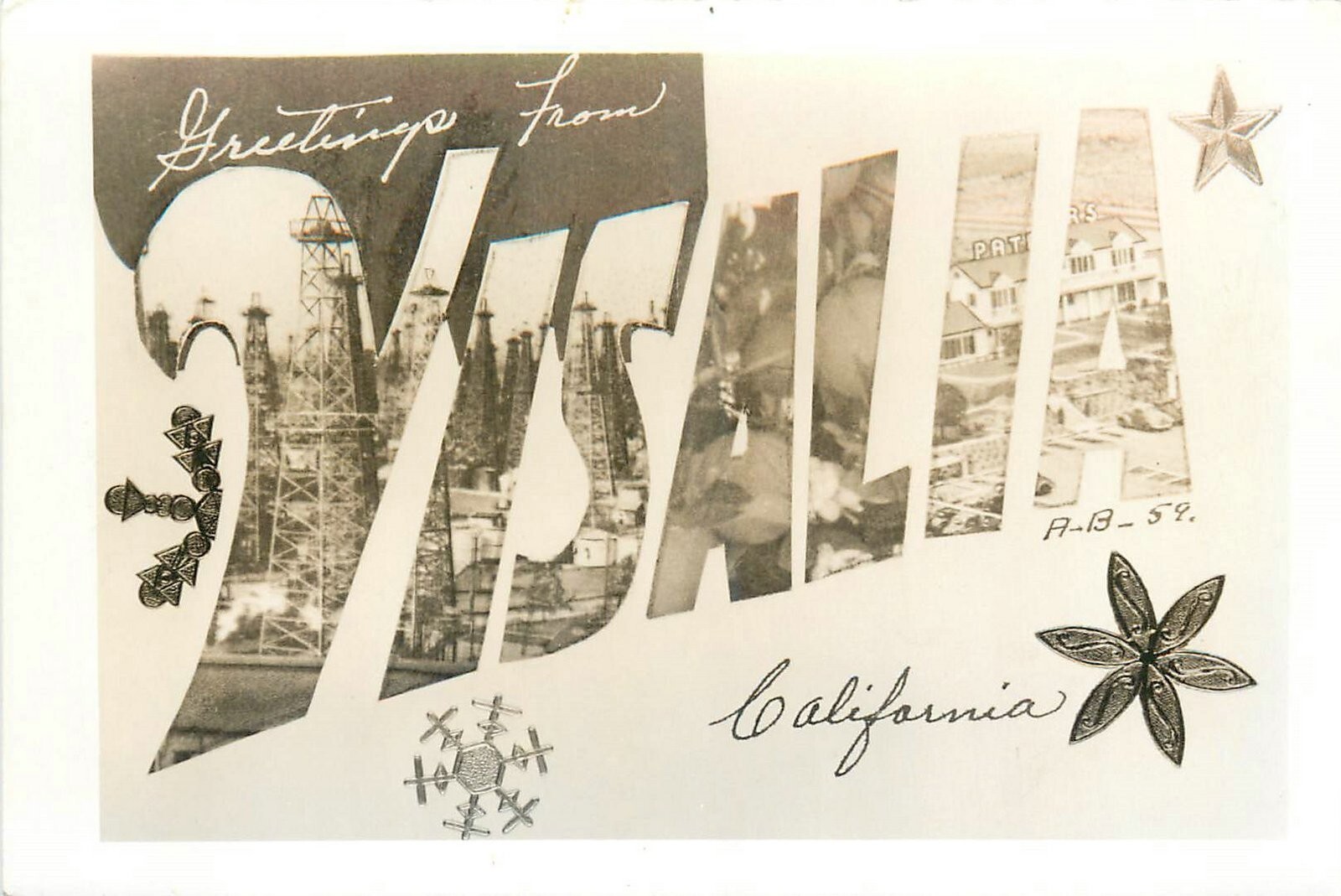 1950s Visalia California Large Letters multi view Postcard RPPC 25-123