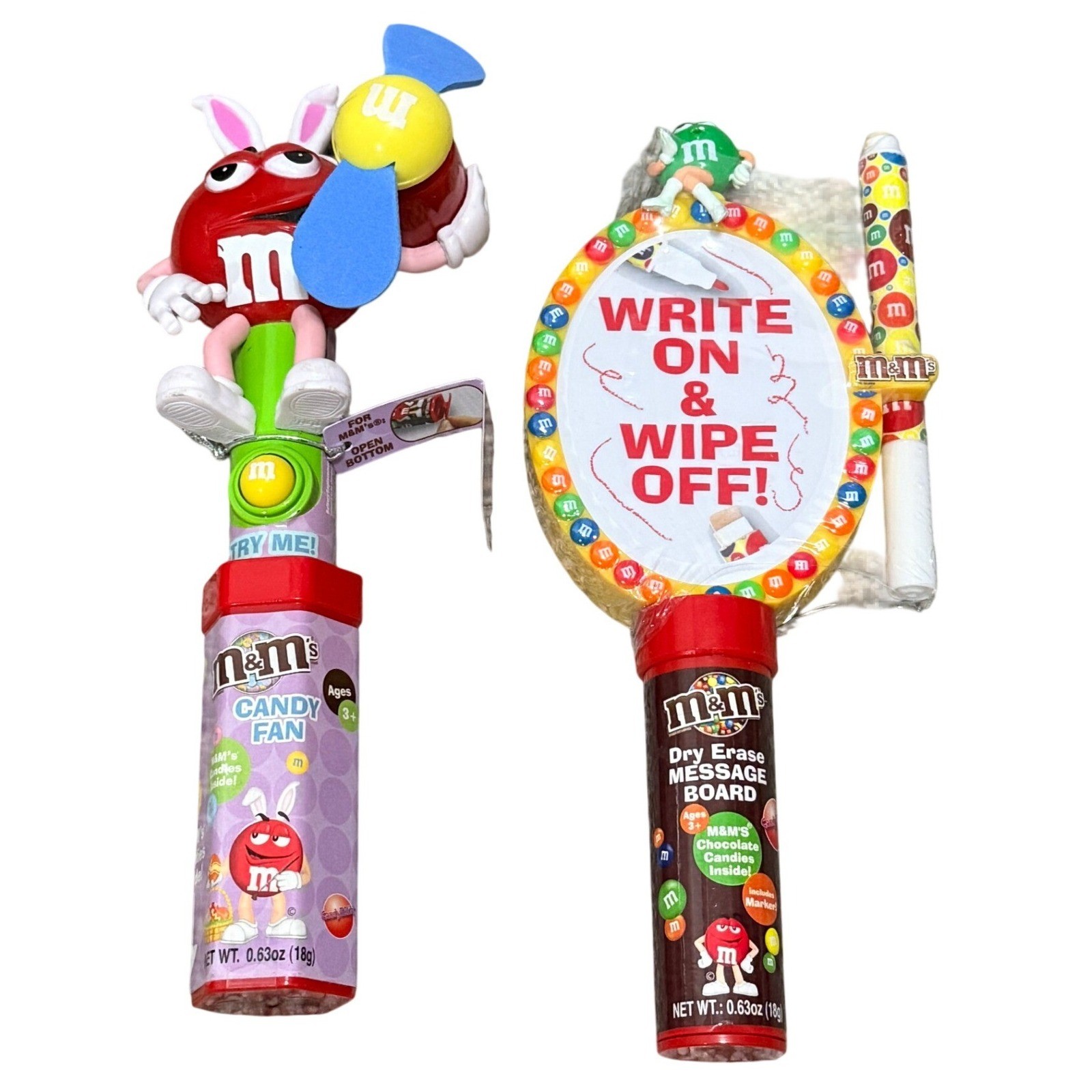 M&M\'s Candy Fan and Dry Erase Message Board Lot Red Green Characters Plastic M&M\'s Candy Fan and Dry Erase Message Board Lot Red Green Characters Plastic
