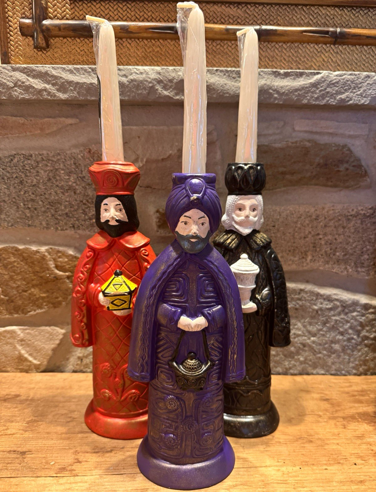 Vtg MCM Three Wise Men Candle Holders Set 3 Kings Ceramic 11” Japan Christmas