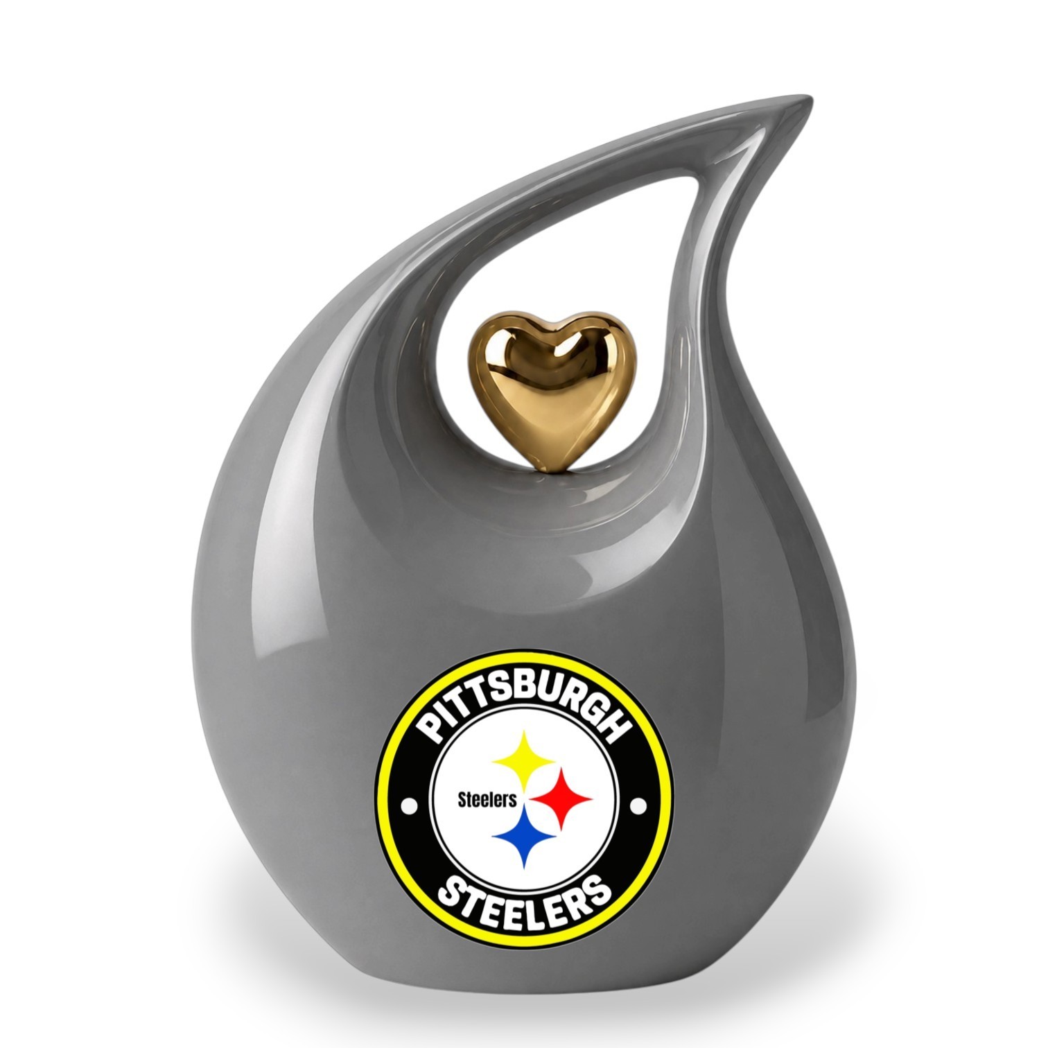 Pittsburgh Steelers Gray Teardrop Cremation Urn for Human Ashes Adult Urns w/Bag