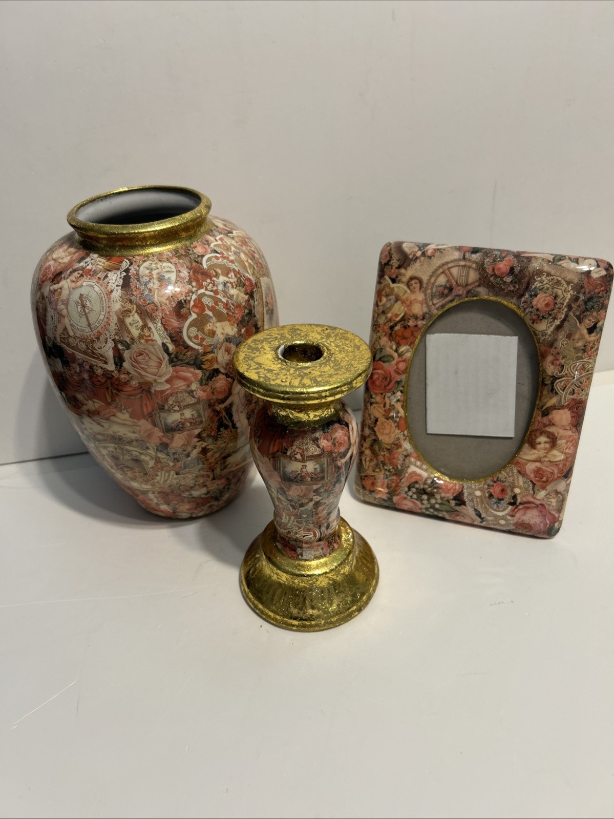 VTG Ganz Victorian Picture Frame, Candle Holder/Vase Set Angels Roses Hearts VTG Ganz Victorian Picture Frame, Candle Holder/Vase Set Angels Roses Hearts