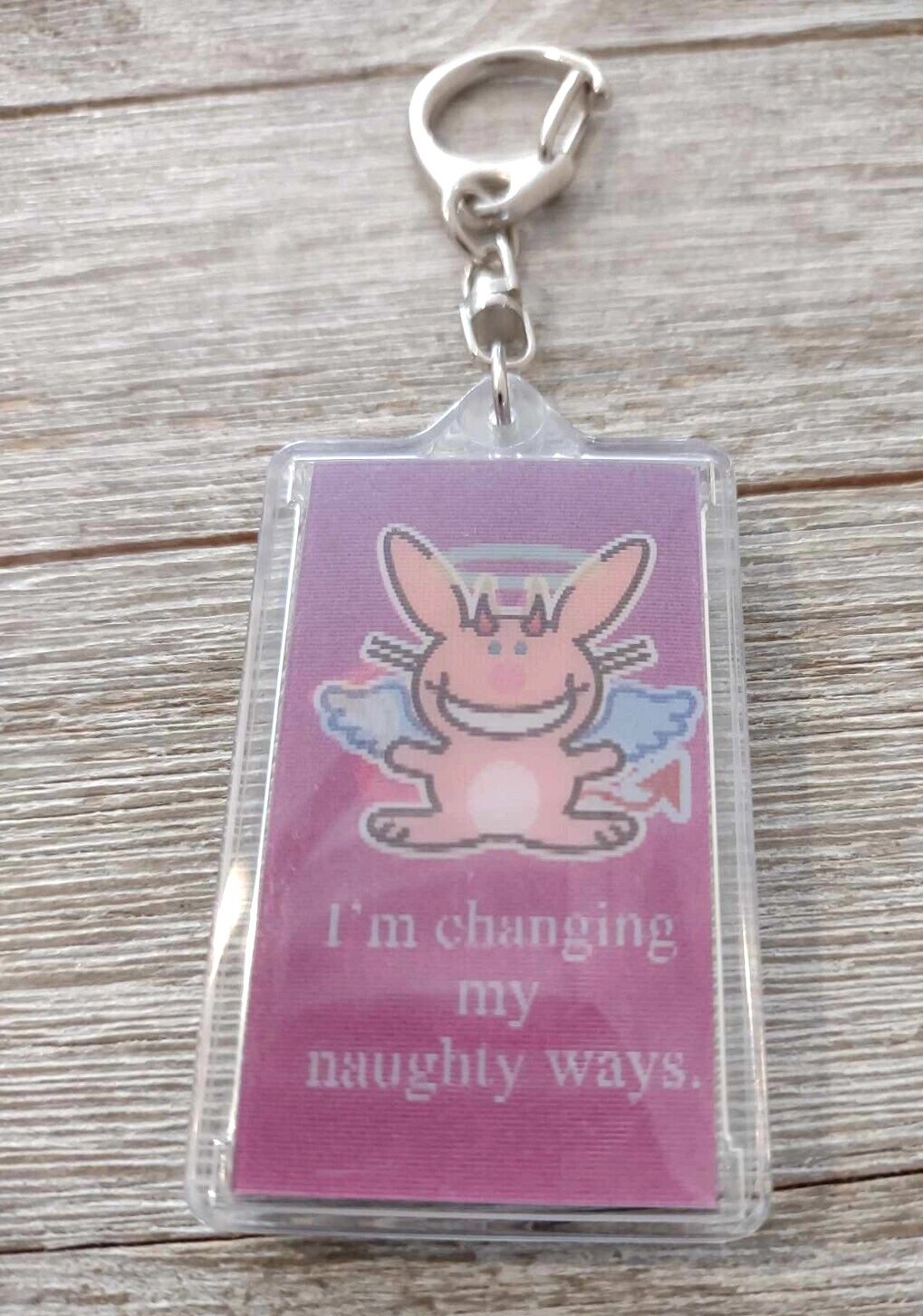 HAPPY BUNNY Double Sided Lenticular (Motion Illusion) Key Chain Key ring 2005