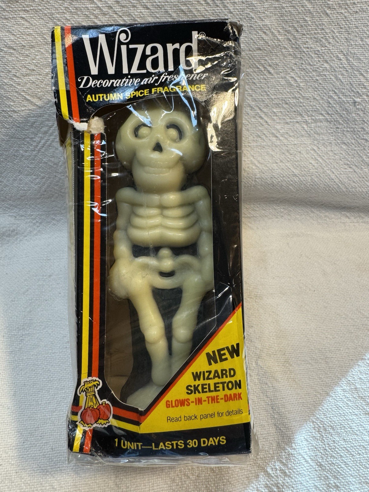Vtg 1983 Skeleton Wizard Air Freshener In Box Glow In Dark Halloween NOS