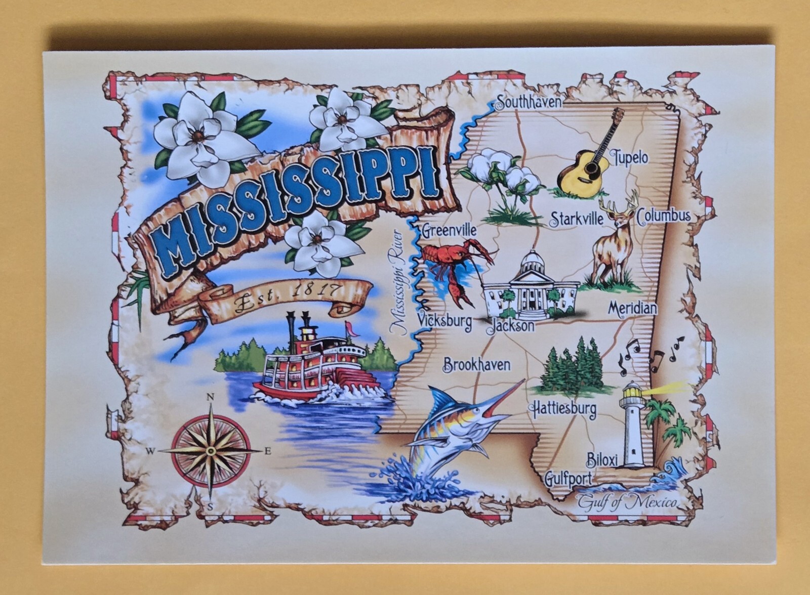 Postcard MS. Mississippi State Map Postcard MS. Mississippi State Map