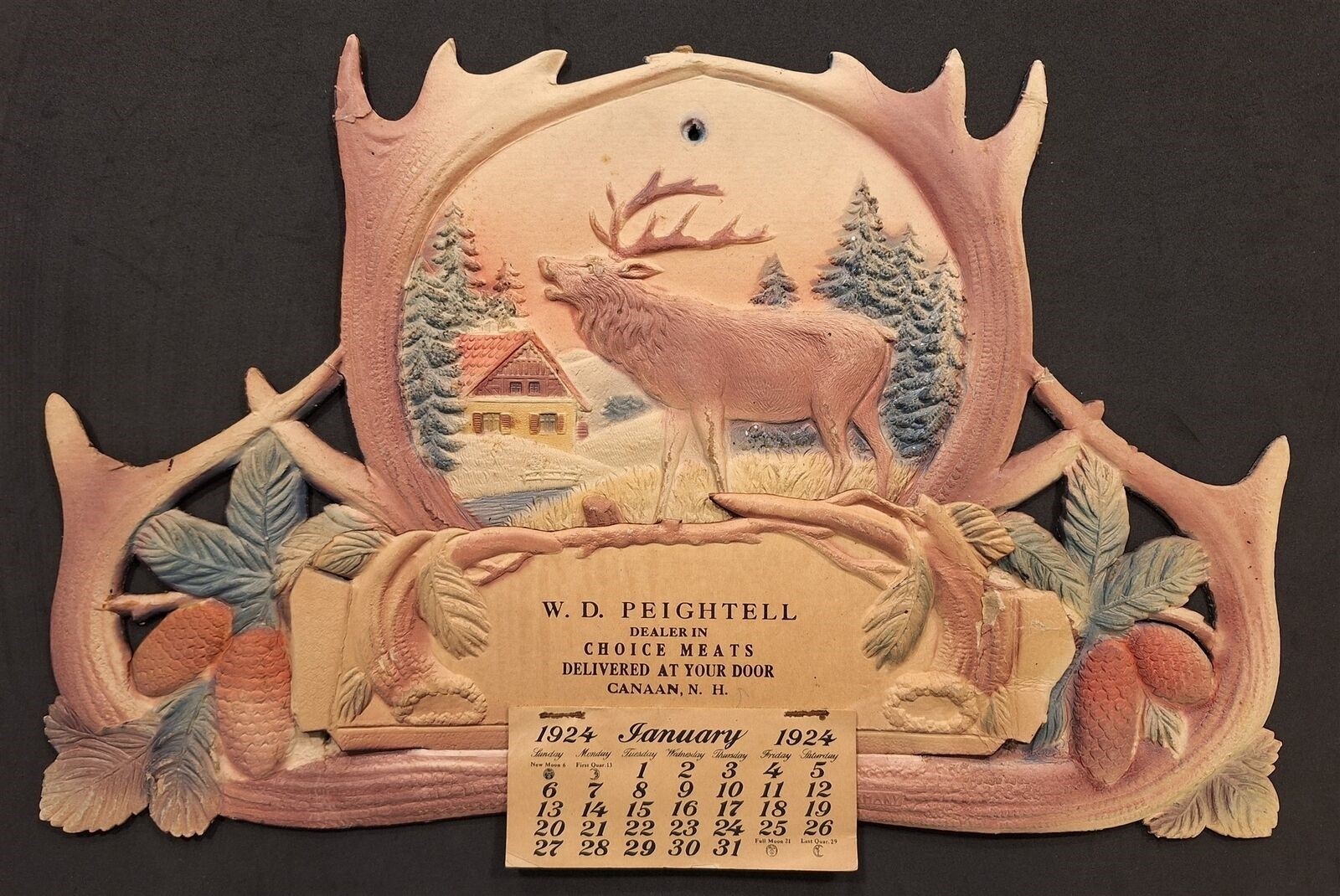 Antique 1924 Three Dimensional Embossed Calendar Canaan NH Made In Germany Antique 1924 Three Dimensional Embossed Calendar Canaan NH Made In Germany