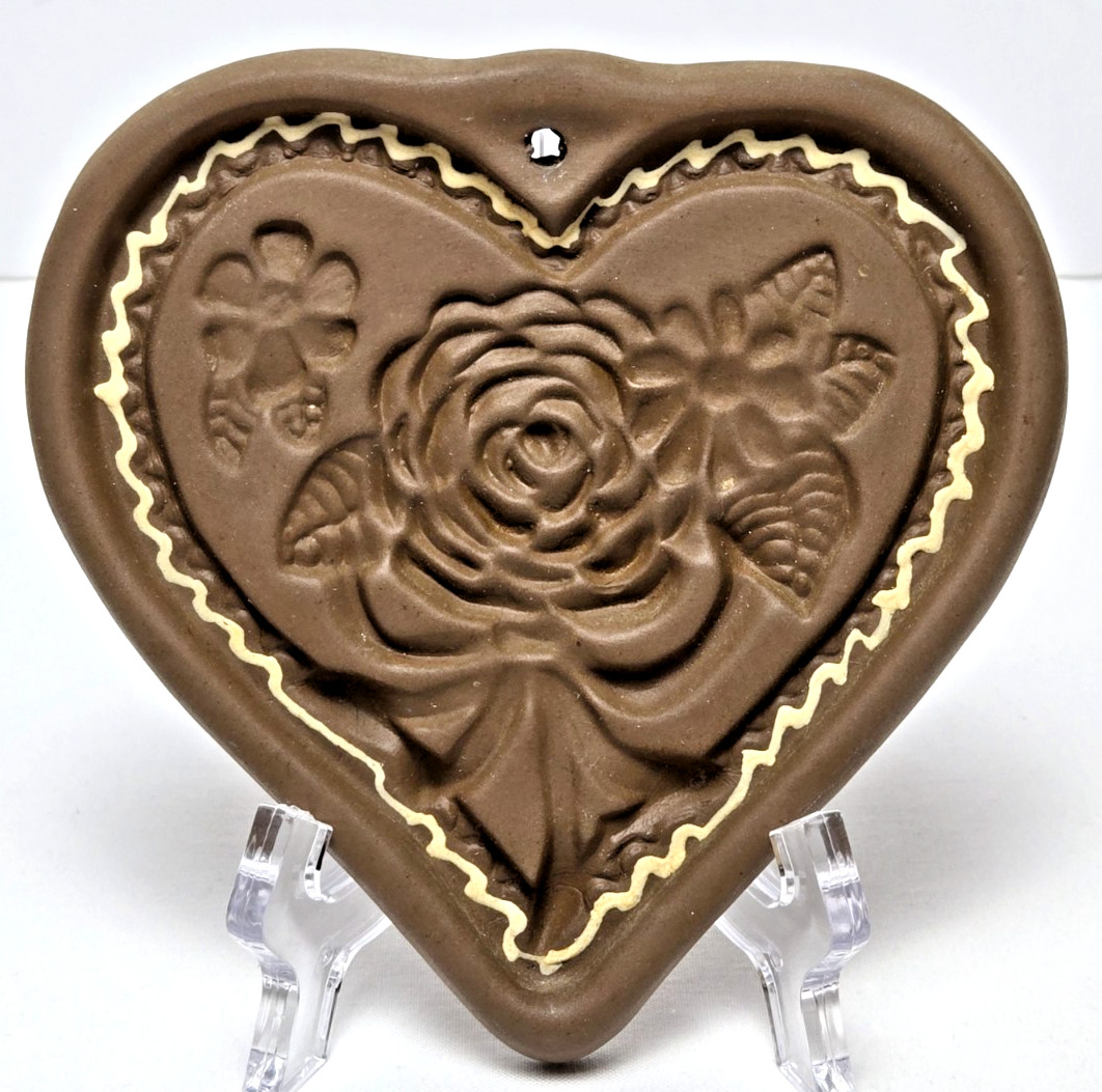 Vintage Cookie Mold Hartstone Stoneware USA Heart w/ Flowers 5” Valentine\'s Day Vintage Cookie Mold Hartstone Stoneware USA Heart w/ Flowers 5” Valentine\'s Day