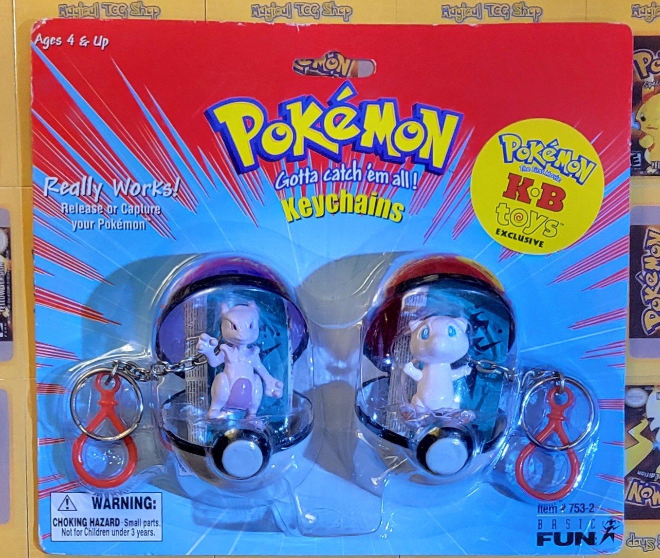 Pokemon Mewtwo Mew KB Toys Exclusive Basic Fun Keychains Pokeball New Sealed