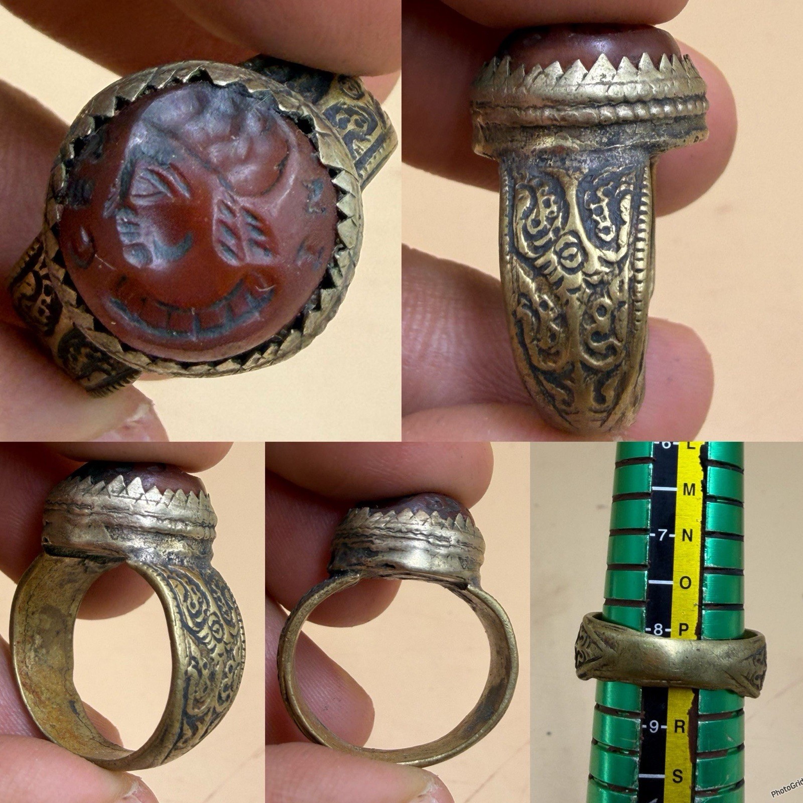 Antique Afghan Carnelian Intaglio Ring, Engraved Tribal Roman Antique Afghan Carnelian Intaglio Ring, Engraved Tribal Roman