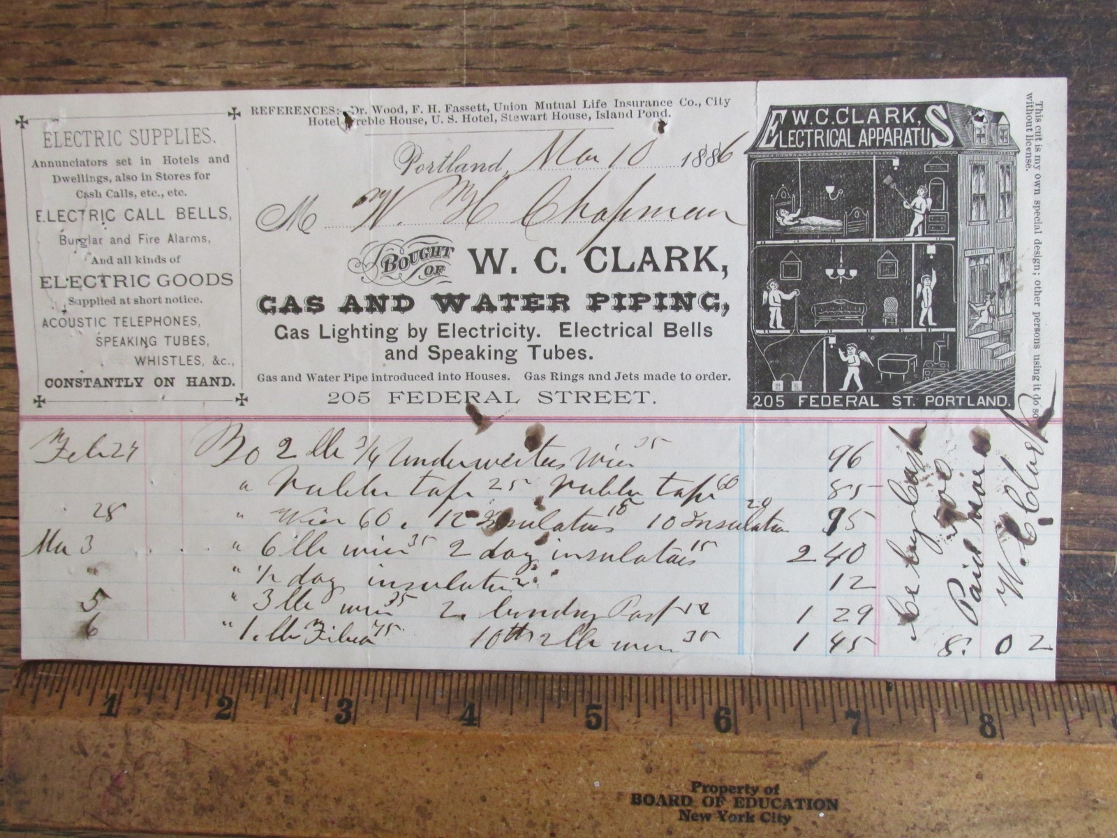 Antique Ephemera Billhead 1886 Portland ME WC Clark Gas & Water Piping Antique Ephemera Billhead 1886 Portland ME WC Clark Gas & Water Piping