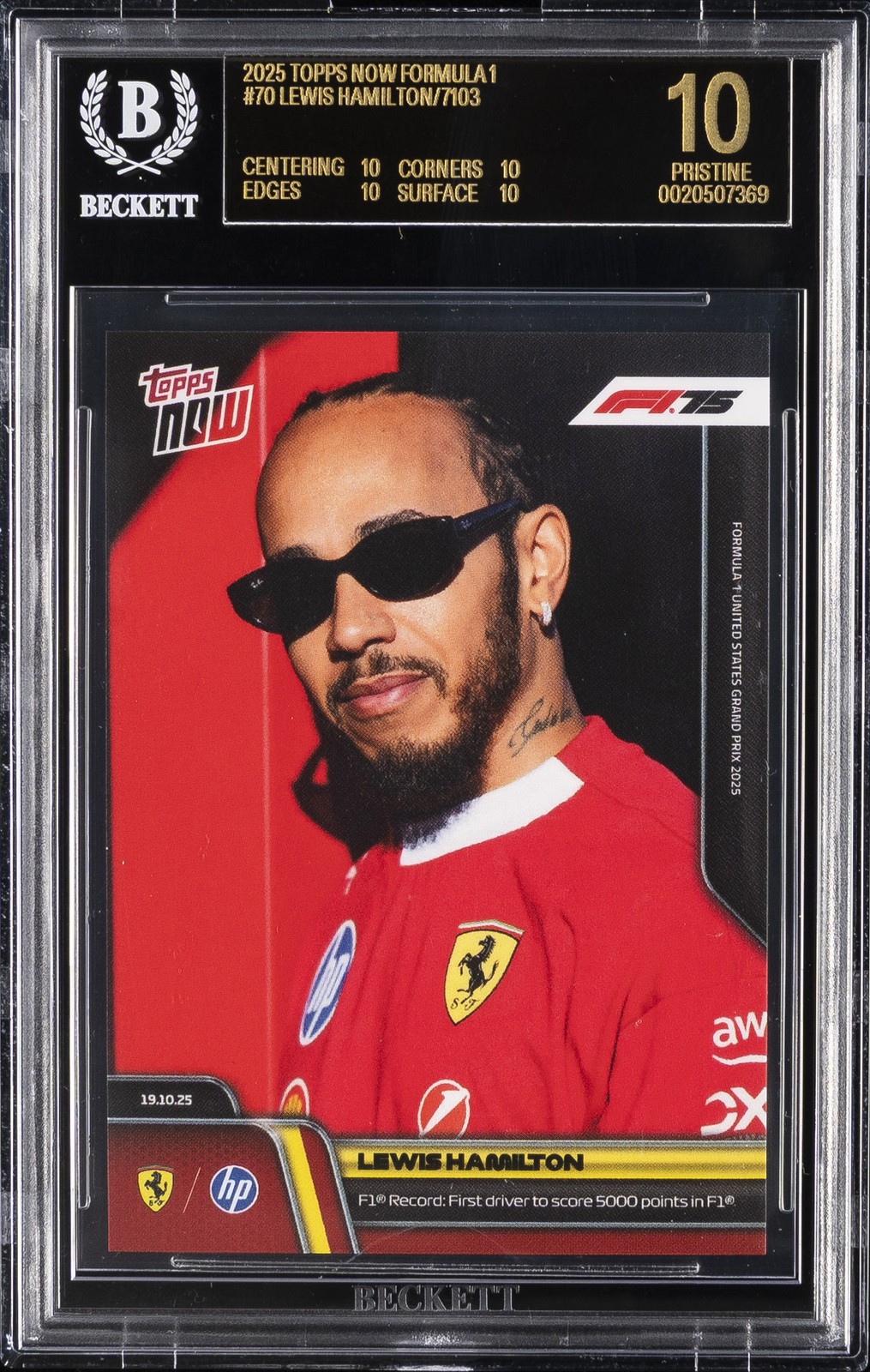 2025 TOPPS NOW FORMULA 1 #70 LEWIS HAMILTON BGS 10 BLACK LABEL
