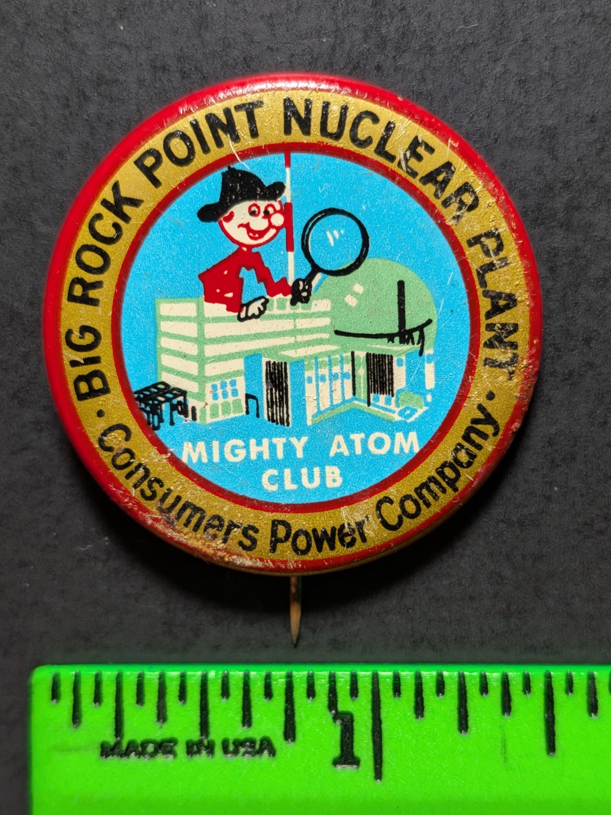 Vintage Rock Point Nuclear Plant Atom Club Michigan Pinback Pin Vintage Rock Point Nuclear Plant Atom Club Michigan Pinback Pin