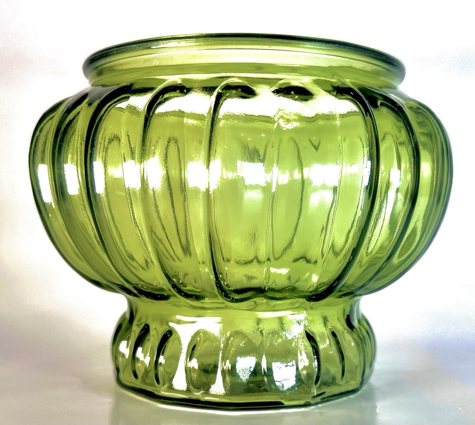 Vintage Olive Green Glass Centerpiece Bowl Mid Century Modern  Planter Boho Chic