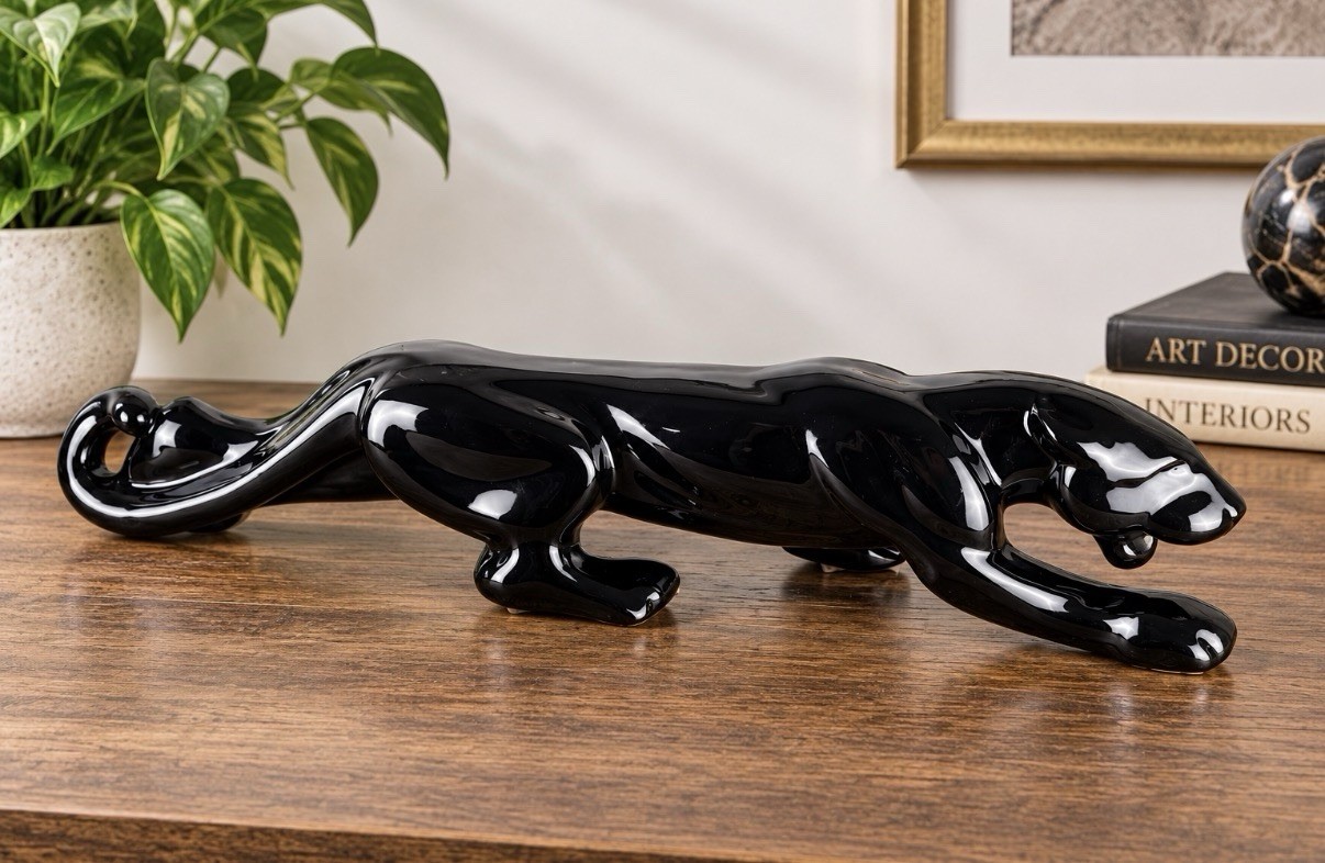 Vintage 1950s Ceramic Stalking Black Panther TV Top Figure Statue MCM 22” Long Vintage 1950s Ceramic Stalking Black Panther TV Top Figure Statue MCM 22” Long