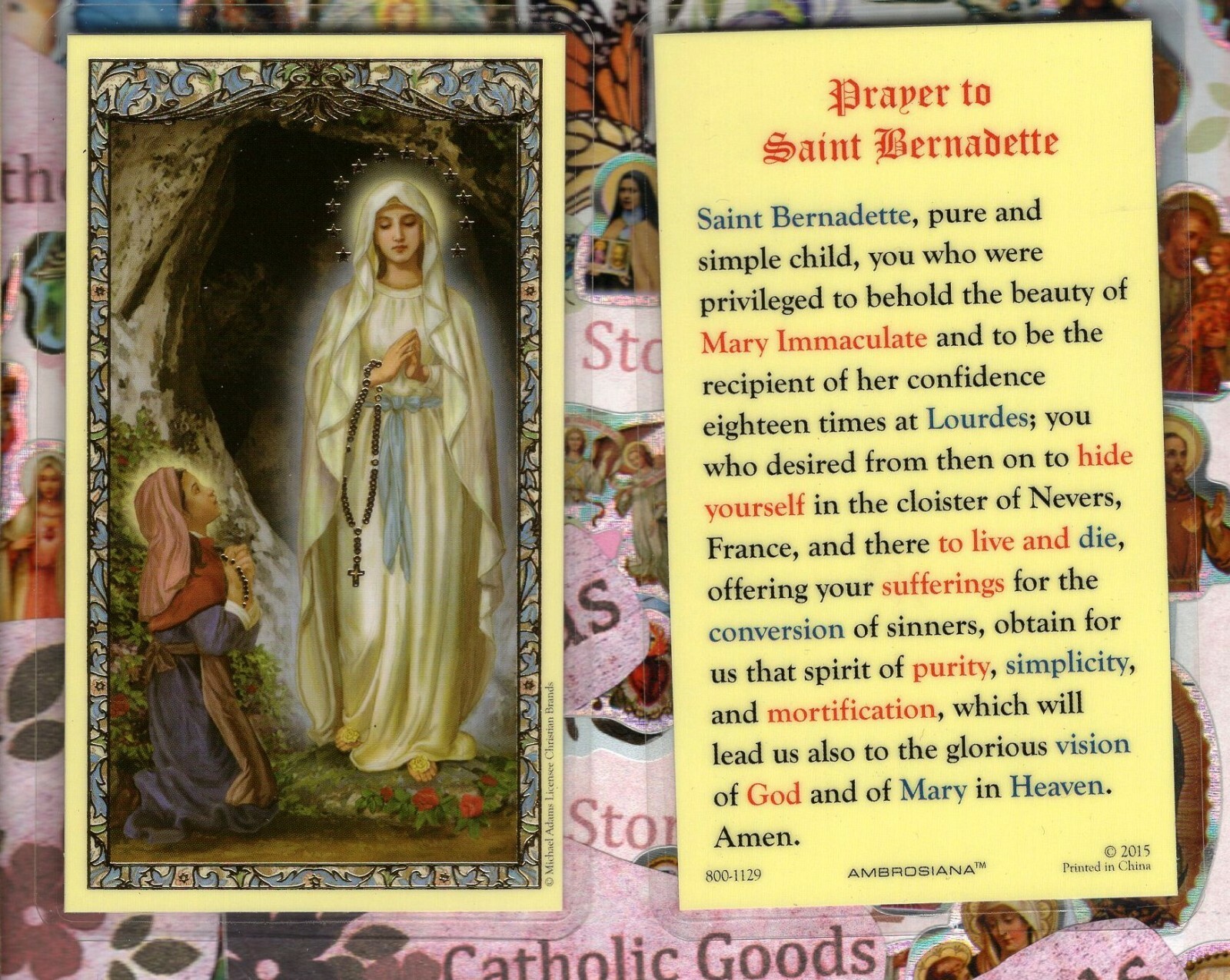 Prayer to St. Saint Bernadette - Laminated Holy Card 800-1129