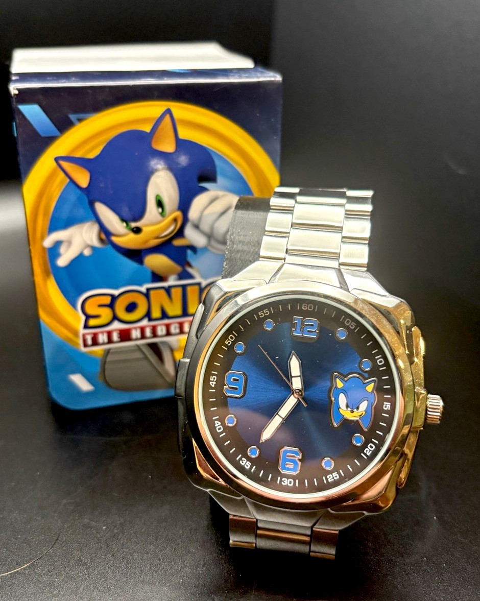SEGA Sonic the Hedgehog Quartz Wristwatch Blue Dial Stainless Steel Band Box