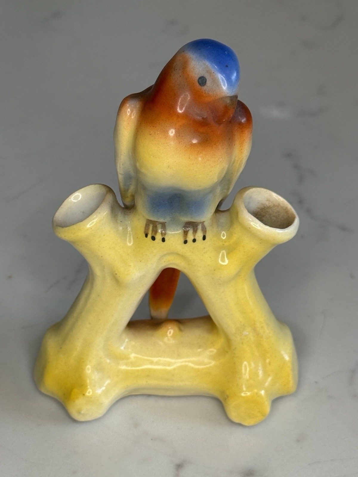 Vintage Czech Porcelain Bud Vase Figurine Double Bud-Vase Parrot Bird Tree Trunk Vintage Czech Porcelain Bud Vase Figurine Double Bud-Vase Parrot Bird Tree Trunk