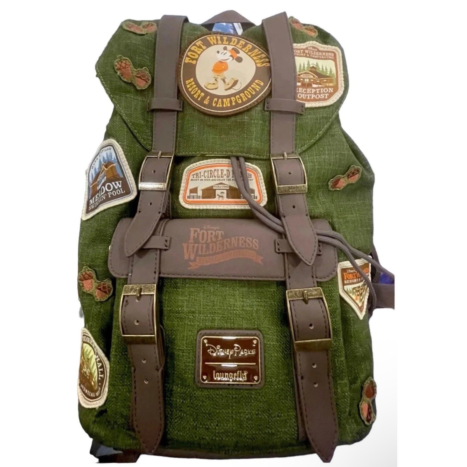 Disney Fort Wilderness Campground Mickey Patches Canvas Loungefly Backpack NWT