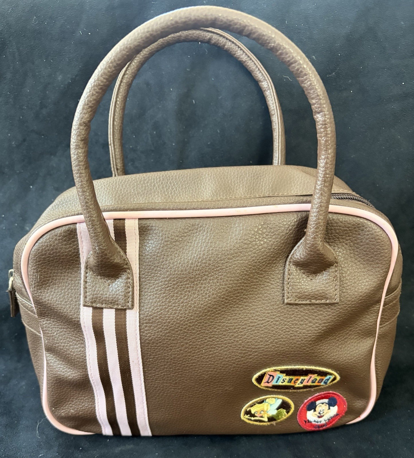 Disneyland Resort 50th Anniversary Brown Handbag Pink Stripes Patches Retro Y2K