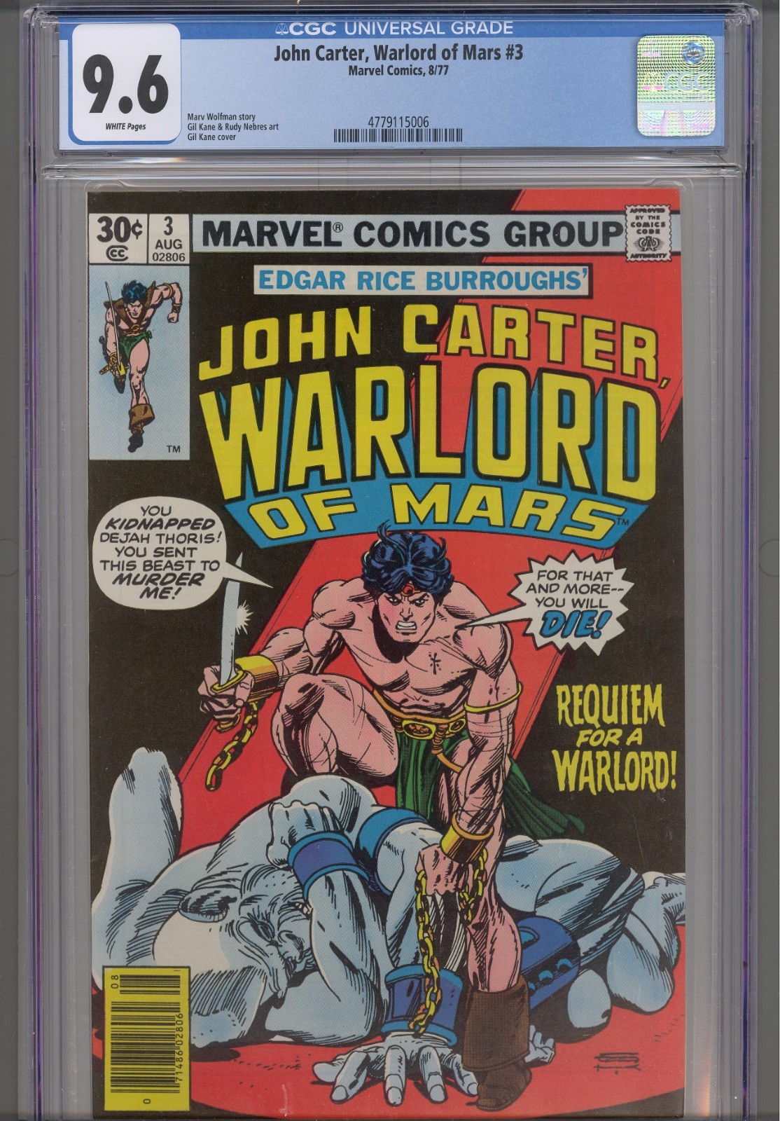 John Carter Warlord of Mars #3 CGC 9.6 1977 Marvel Comics Edgar R Burroughs