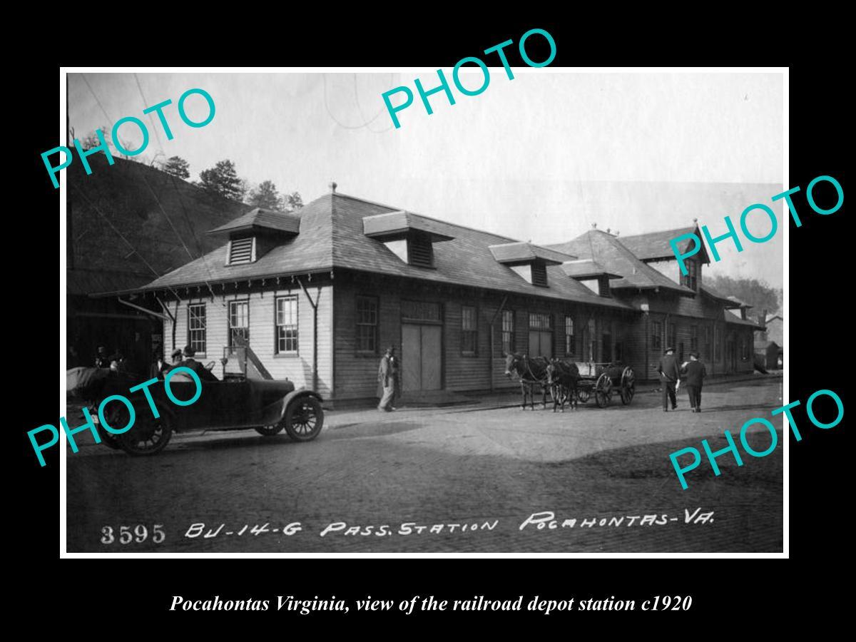 OLD LARGE HISTORIC PHOTO OF POCAHONTAS VIRGINIA THE RAILROAD DEPOT STATION 1920