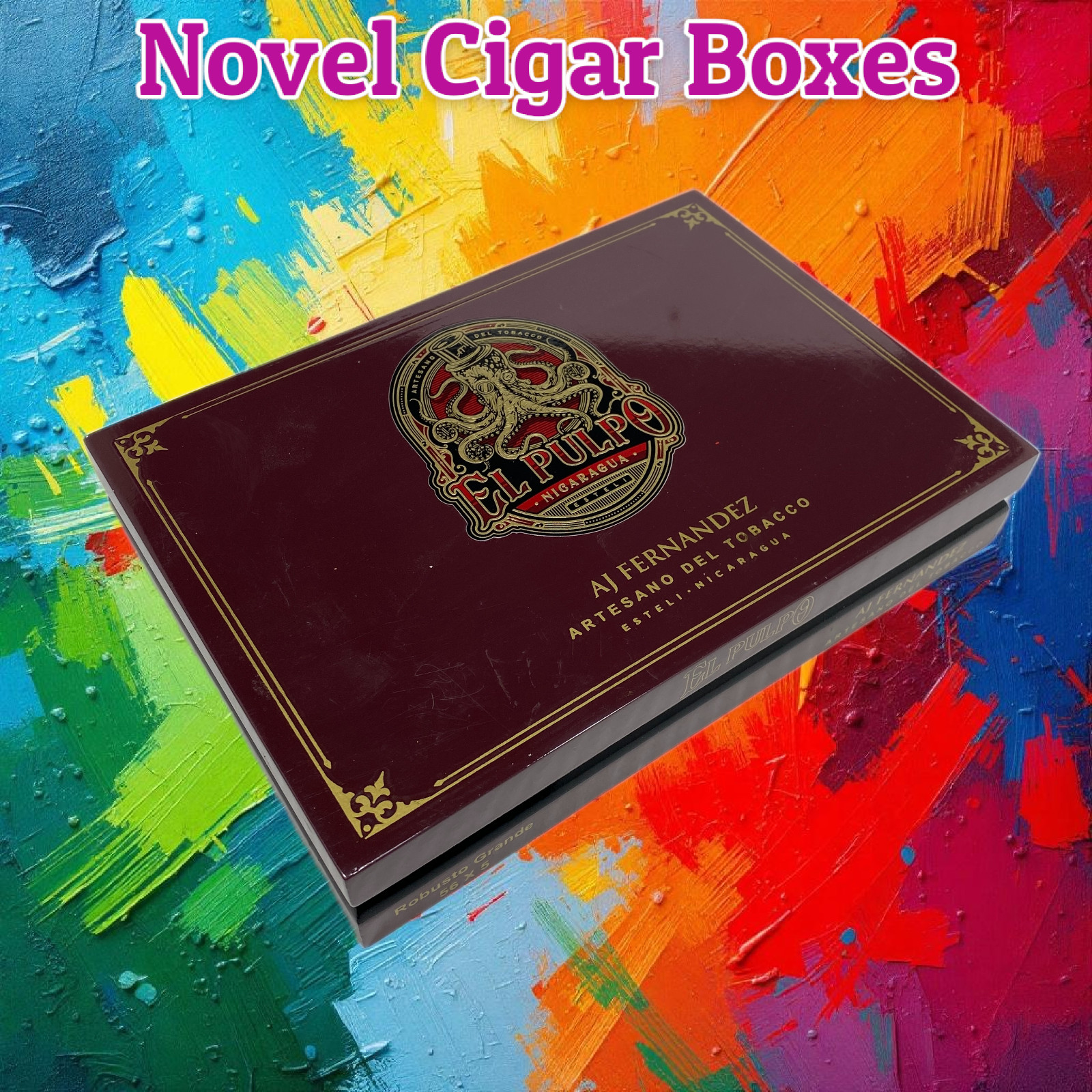 Aj Fernandez El Pulpo Robusto Grande Empty Wooden Cigar Box 9x6.25x1.75
