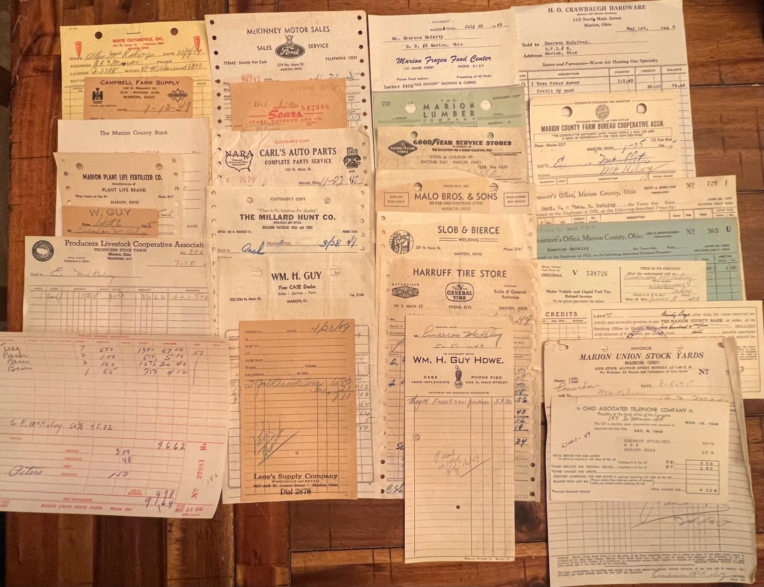 Large Lot 30 Vintage 1940s-1950s Marion Ohio Business Receipts Invoices Plus
