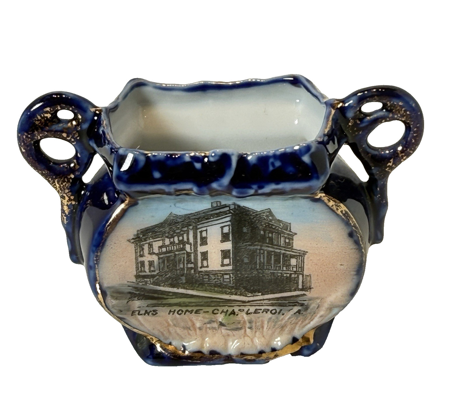 CHARLEROI Pennsylvania PA Antique ELKS HOME Souvenir COBALT CHINA TRINKET CHARLEROI Pennsylvania PA Antique ELKS HOME Souvenir COBALT CHINA TRINKET