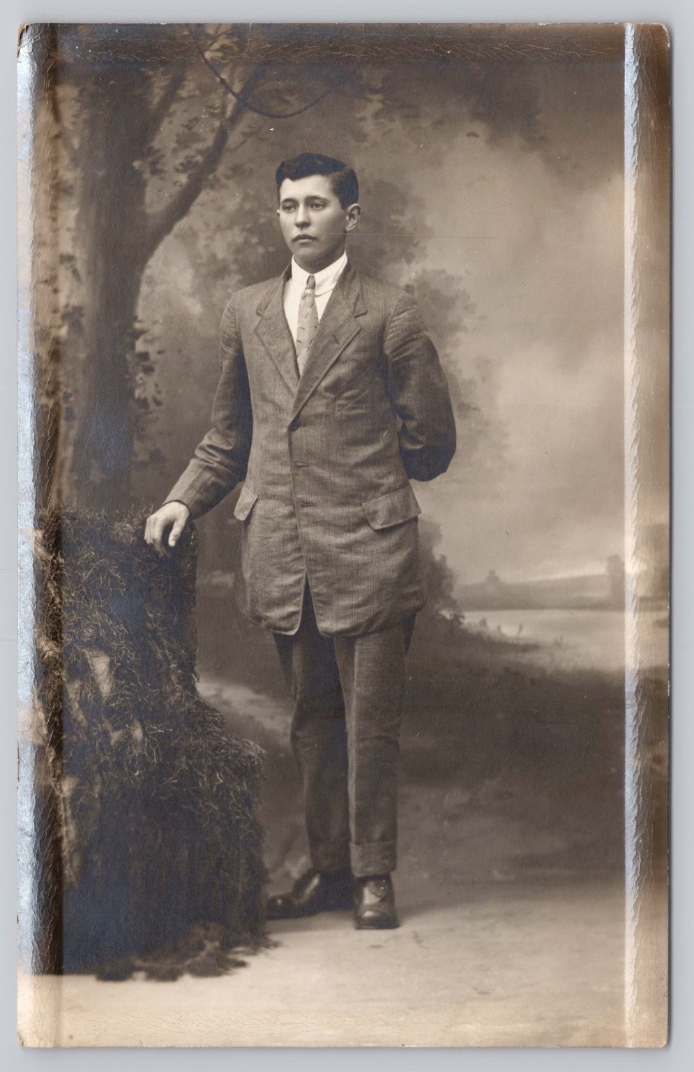 Vintage Early 1900s RPPC Real Photo Postcard Handsome Young Man Wearing Suit