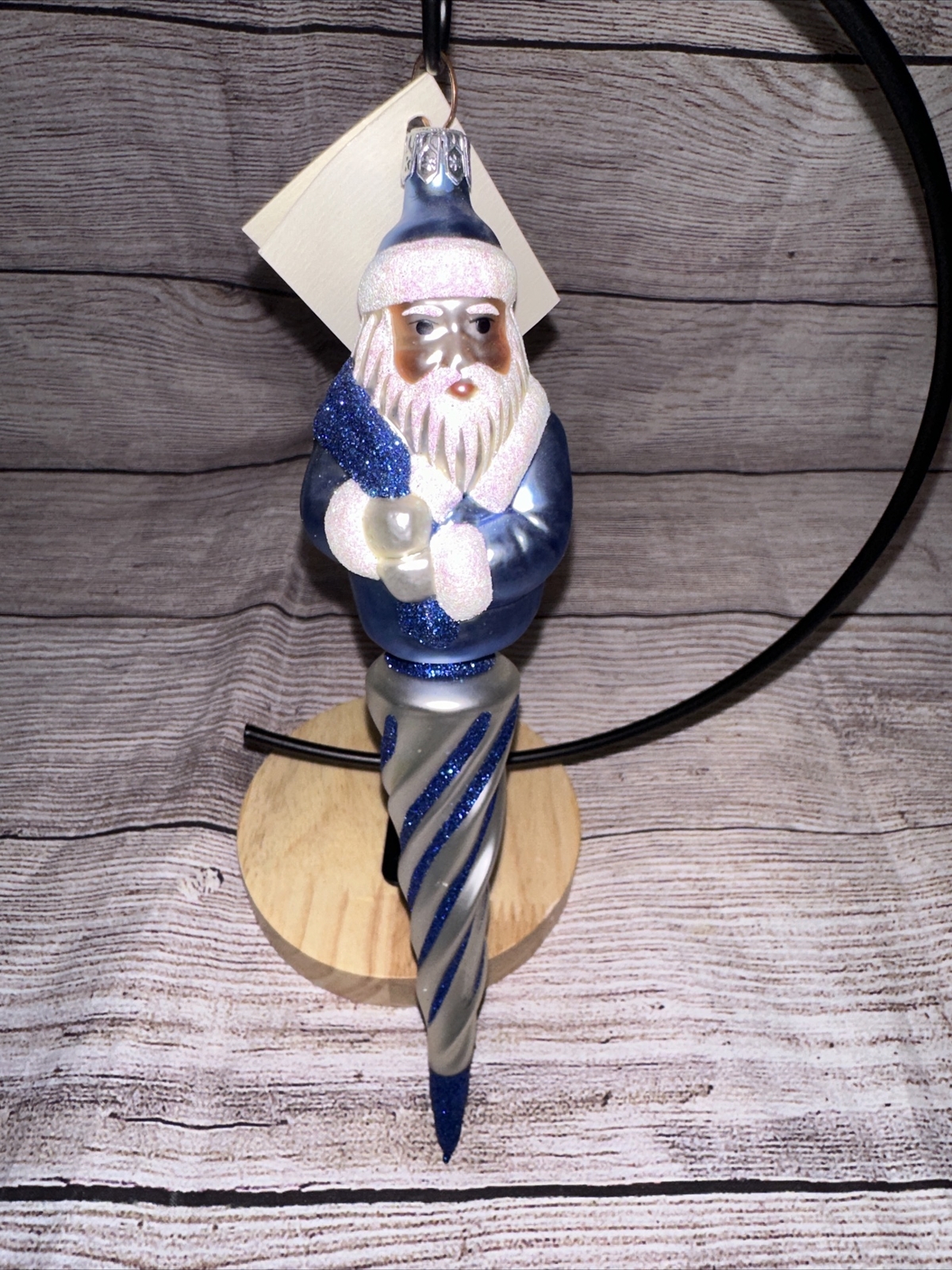 Patricia Breen Spiraling Santa Icicle Christmas Ornament Twist Blue And White