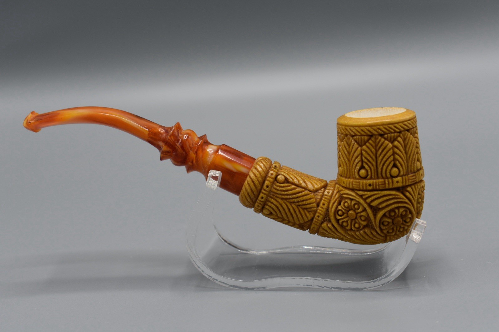 H ege Ornate  Full Bent Pipe New-block Meerschaum Handmade  New W Case#52