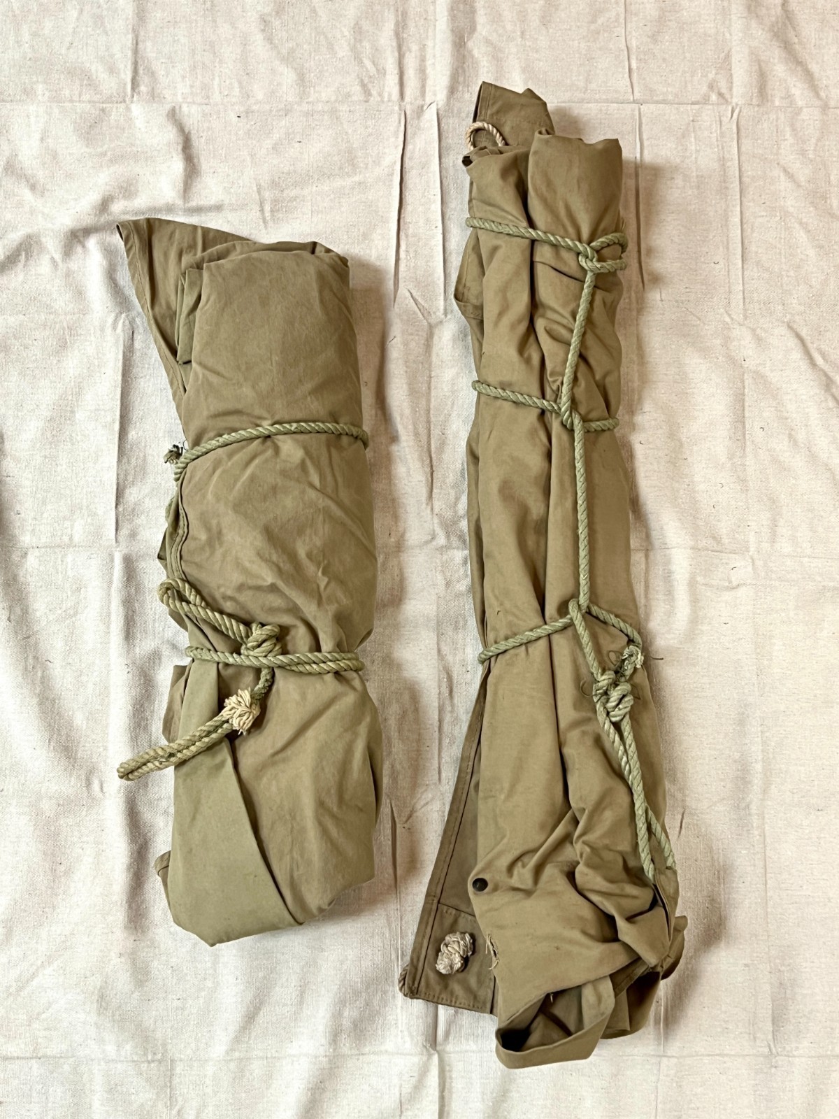 Pair WWII USGI Khaki Shelter Halves Dated 1942 - Matched Pup Tent Set Black But