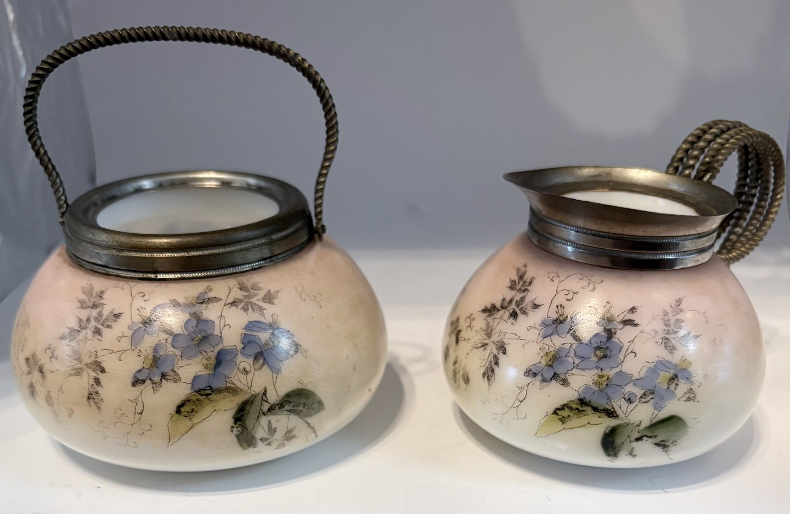 Antique Victorian C. F. Monroe Wavecrest Blue Violets Sugar & Creamer Set
