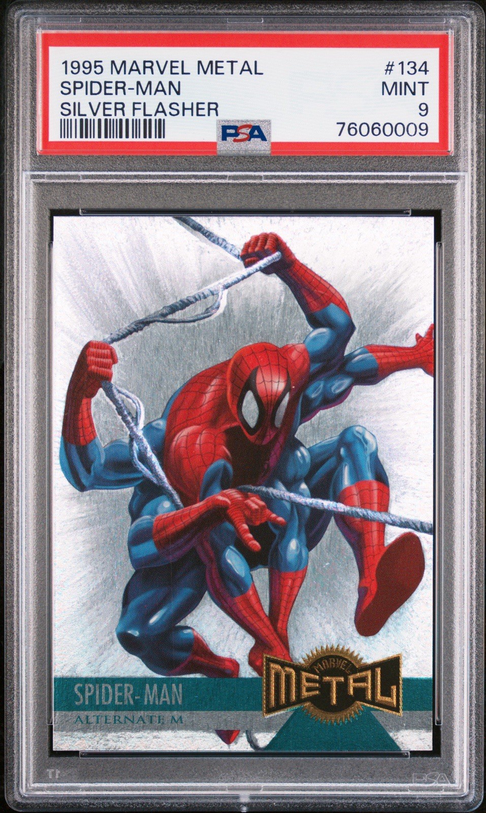 1995 Fleer Marvel Metal- SILVER FLASHER Spider-Man #134 - PSA 9