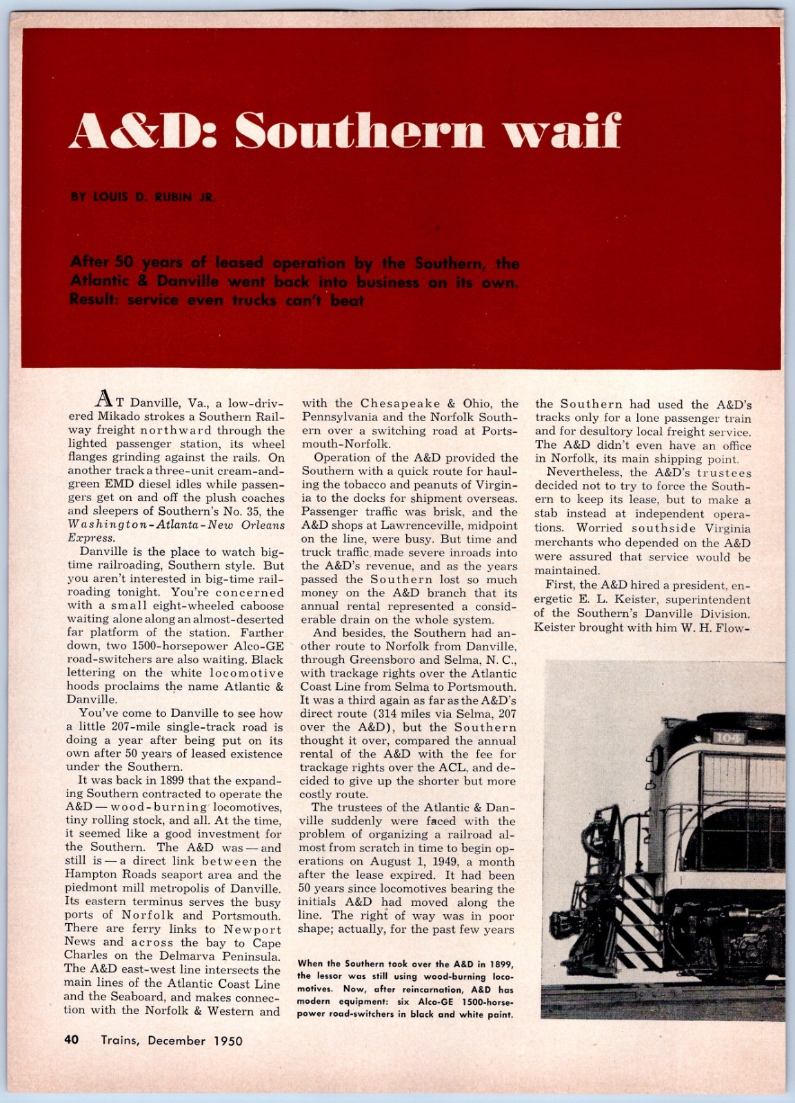 1950 Article - Atlantic & Danville Railway History Freight Trains Virginia VA