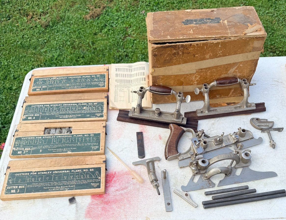 Vtg. Stanley 55 combination plane complete or near complete w/4 boxes of cutters