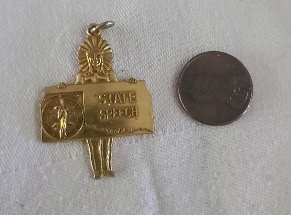 Vtg 1968 Oklahoma STATE SPEECH High School 1st Place Award Pendant INDIAN CHIEF Vtg 1968 Oklahoma STATE SPEECH High School 1st Place Award Pendant INDIAN CHIEF