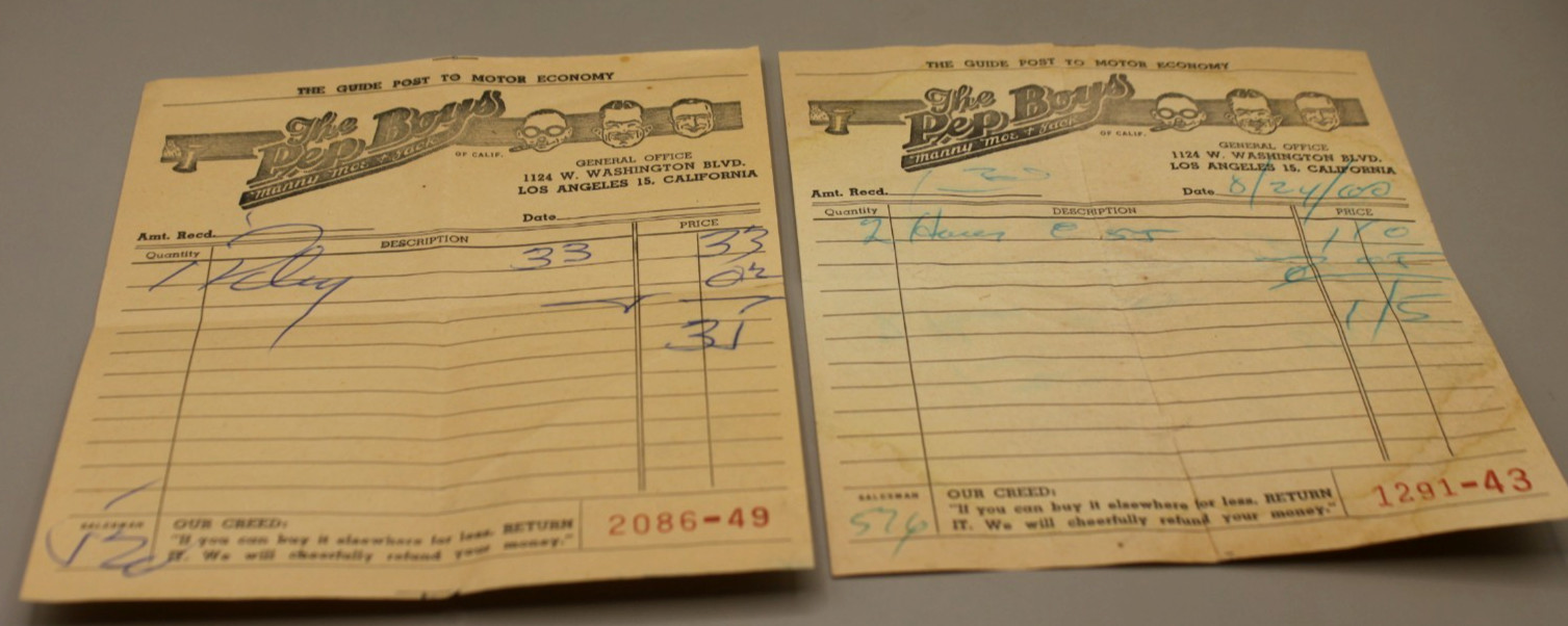 Vintage Pep Boys Auto Parts Receipts 1960 Vintage Pep Boys Auto Parts Receipts 1960