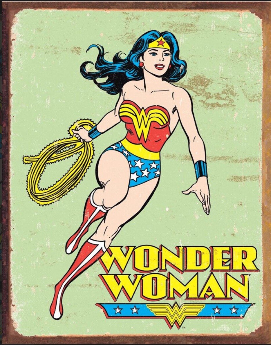 Wonder Woman on a 12.5”x 16” Tin Sign.