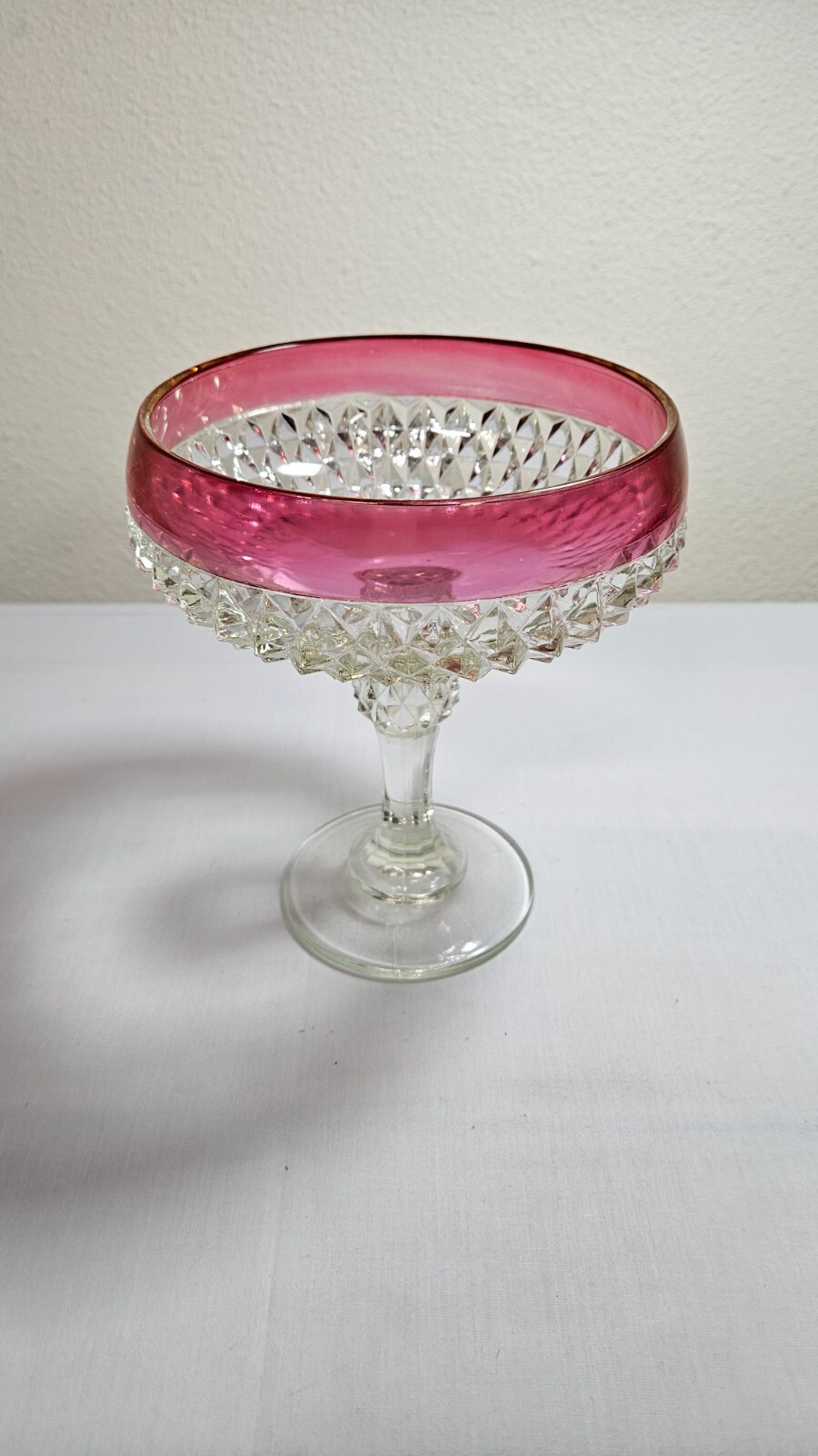 Vintage Indiana Glass ruby red diamond point pedestal compote Vintage Indiana Glass ruby red diamond point pedestal compote